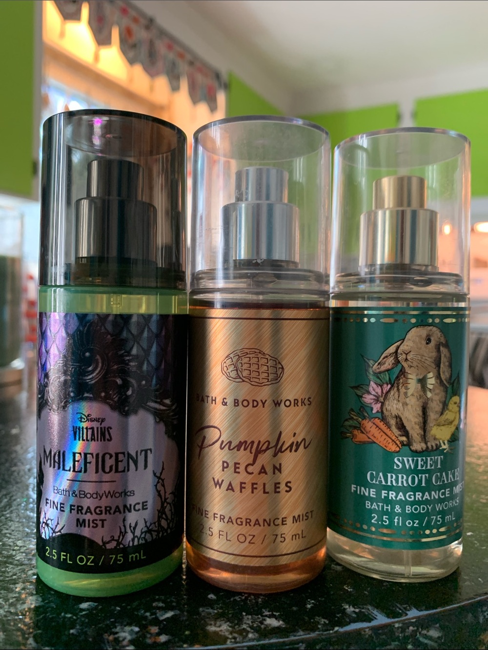 Set of 3Bath & Body Works 2.5fl Mists Pumpkin Pecan Waffles Maleficent, Carrot